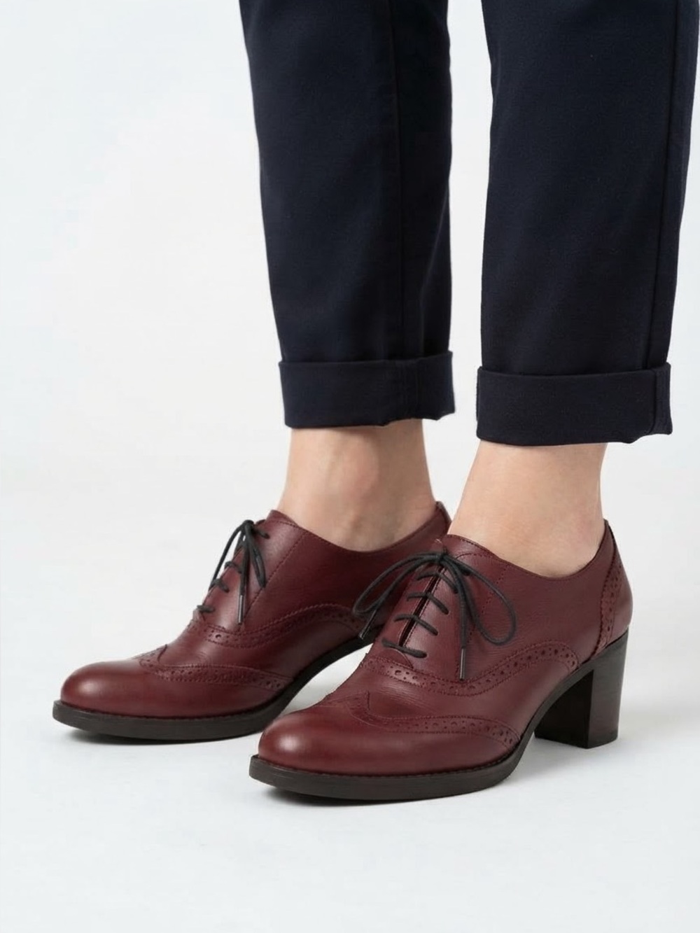 jbloom Burgundy Leather Wingtip Oxford Heels - Size 39